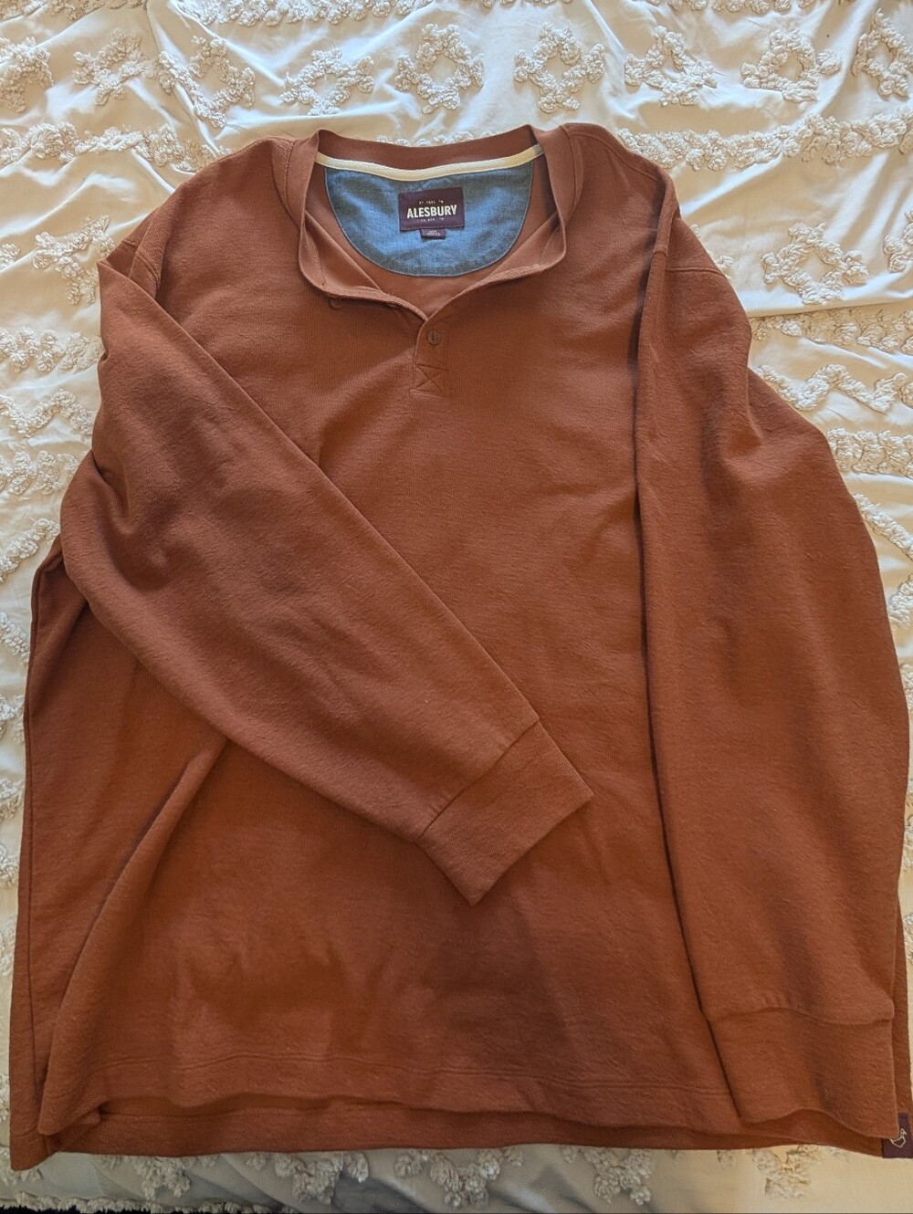 Alesbury Men's Plus Size Rust Henley Pullover Sweatshirt